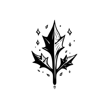 Elegant, stylized leaf illustration with crisp lines and geometric sparkle accents. Minimalist design evokes a sense of natural beauty and creative expression.のイラスト素材