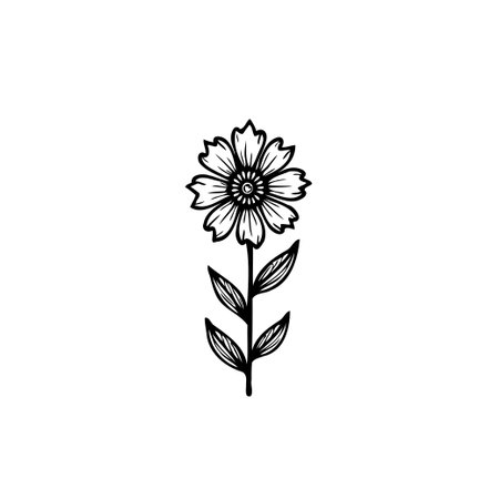 A delicately rendered floral illustration. This image displays a single flower with detailed petals and leaves, presented in a clean, minimalist style.のイラスト素材