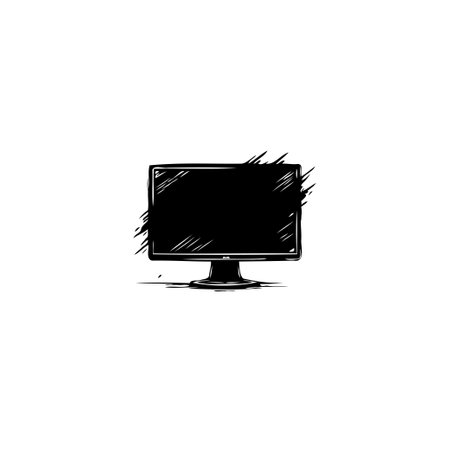 A stylized monochrome drawing showcases a digital display, its textural effects providing a dynamic, artistic impression. Representing modern technology in a simple, clean design.のイラスト素材