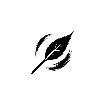 A single leaf is depicted with expressive brushstrokes forming a dynamic emblem, embodying nature's essence with minimalist design.のイラスト素材