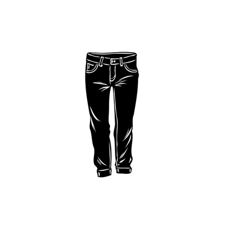 A stylized, monochromatic illustration showcases a pair of casual jeans, highlighting the texture and design. Its simplicity evokes a modern, minimalist feel suitable for fashion-related themes.のイラスト素材