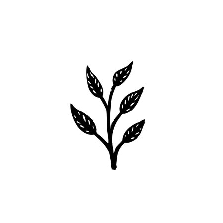 A minimalist illustration features a simple sprig with leaves, embodying natural beauty. Ideal for designs that seek a touch of elegance and organic simplicity.のイラスト素材
