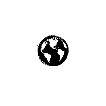 Stylized black and white globe illustration, presented with a grungy texture. This graphic represents the planet Earth and can symbolize concepts like travel, global awareness, or environmental concerns.のイラスト素材