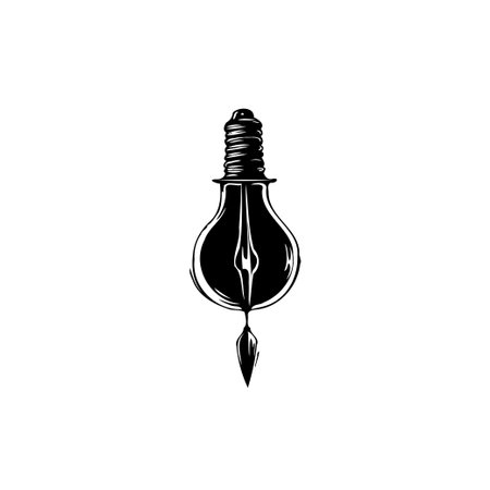 A striking image featuring a lightbulb merging seamlessly with an ink pen nib, symbolizing the convergence of illumination, ideas, and creative expression in a unique design.のイラスト素材