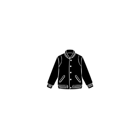 A stylized black varsity jacket illustration, perfect for conveying youthfulness, style, and fashion. Use this for branding, apparel design or any project needing a modern touch.のイラスト素材