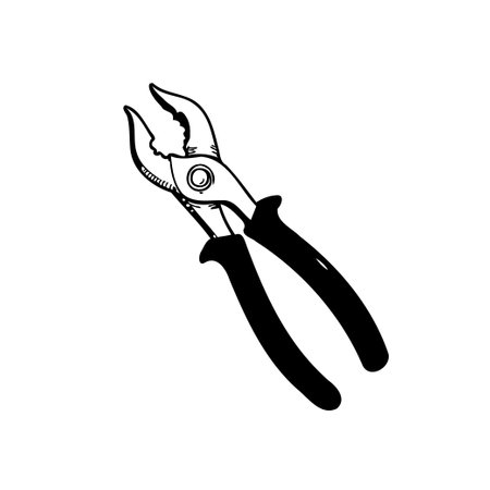 Isolated illustration of adjustable pliers. Depicts equipment for maintenance and repair. The detailed outline is ideal for technical diagrams or graphic designs.のイラスト素材