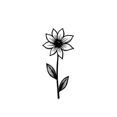 A minimal, elegant black and white drawing of a single flower. It showcases a simple yet refined depiction of nature's beauty, with delicate lines and graceful shapes.のイラスト素材