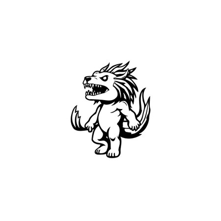 A bold, stylized drawing features a fierce, fantastical creature. The design showcases crisp line work and a powerful stance, suitable for emblems or decorative art.のイラスト素材