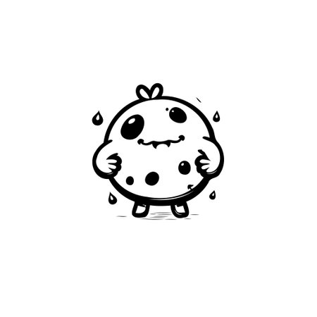 A delightful monochrome illustration features a whimsical, round creature with a charming expression. Its playful demeanor is accentuated by bold outlines, offering a touch of humor and imagination.のイラスト素材