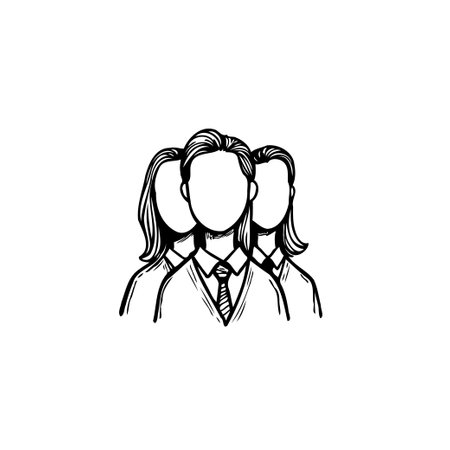 An abstract illustration depicts three individuals wearing suits, representing a cohesive business team. The drawing emphasizes teamwork and a professional environment, suggesting collaboration and success in the corporate world.のイラスト素材