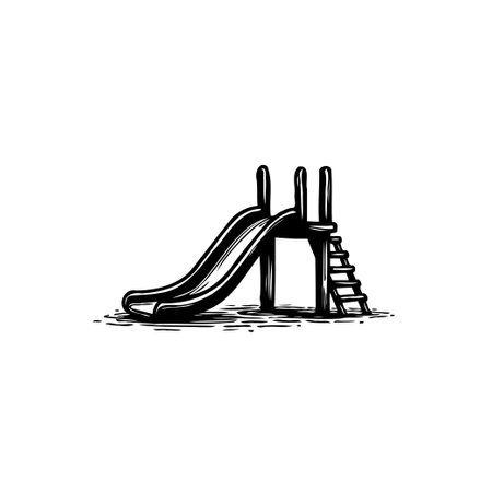 A detailed sketch presents a playground slide, rendered in a monochrome style. The illustration evokes a sense of childhood nostalgia, perfect for capturing playful moments.のイラスト素材