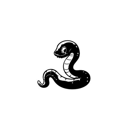 A whimsical, monochromatic drawing displays a stylized snake. Its form is simplified with gentle curves and a playful eye, evoking a lighthearted and engaging mood.のイラスト素材