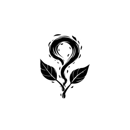 Black and white stylized floral design featuring curling and swirling elements. The design creates a captivating effect, suitable for a variety of creative projects.のイラスト素材