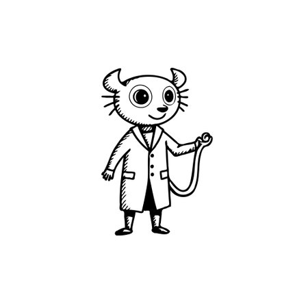 A cartoon style illustration showcases an animalistic figure dressed in a lab coat, possibly representing a scientist, researcher, or medical professional, rendered with a whimsical aesthetic.のイラスト素材
