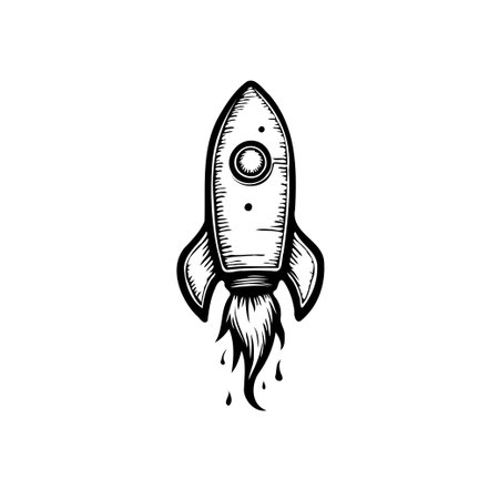 A charming hand-drawn rocket soars, igniting imagination and adventure. Perfect for illustrating themes of innovation, cosmic dreams, and the thrill of discovery.のイラスト素材