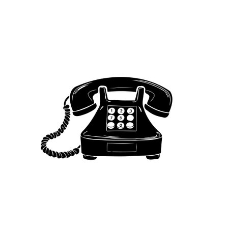 A monochrome depiction showcasing a vintage rotary telephone with its distinct design features and spiral cord. Evokes a sense of nostalgia for older technology.のイラスト素材