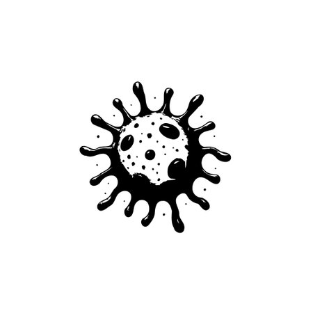 Monochrome representation of a cellular microorganism with irregular protrusions, conveying a microscopic pathogen associated with disease, risk, and potential epidemic spread.のイラスト素材