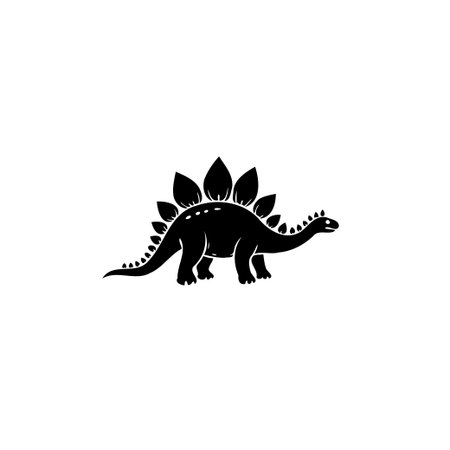 Stylized silhouette of a stegosaurus, a prehistoric herbivore characterized by plates and spikes, rendered in black and set against a plain background. The illustration captures the essence of this extinct dinosaur with a minimal and graphic design.のイラスト素材
