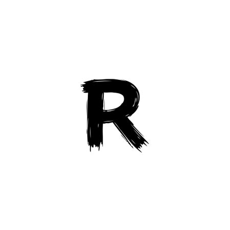 A digitally created image of the letter 'R' rendered with thick, uneven brushstrokes. The black letter stands out against the clean white background, giving it a raw, artistic feel.のイラスト素材