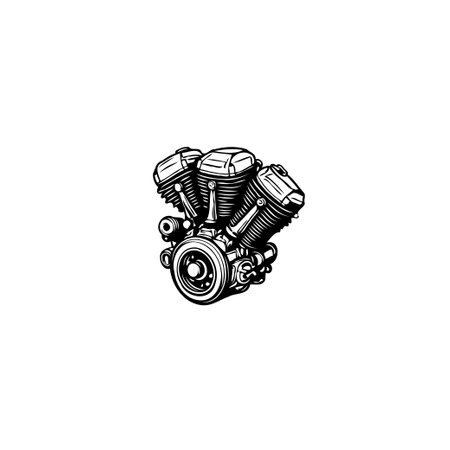 A meticulously detailed illustration of a motorcycle engine, emphasizing its mechanical complexity and design. The image showcases the inner workings and technological innovation behind this powerful machine.のイラスト素材
