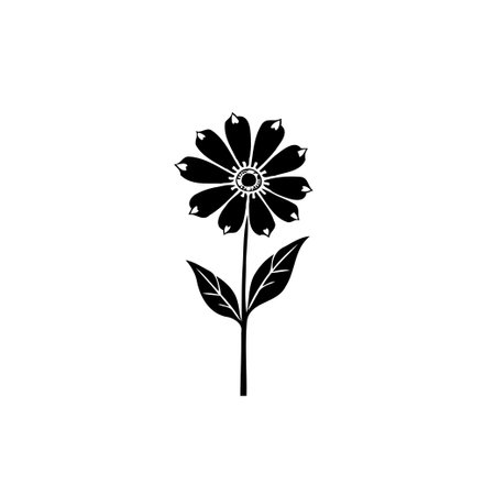 A minimalist monochrome vector illustration featuring a stylized floral design with detailed petals and leaves. Its elegant simplicity makes it suitable for various design applications.のイラスト素材