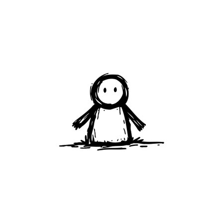 A playfully drawn character with an expressive face, presented in a minimalistic style, evokes lightheartedness and simple fun. Perfect for designs needing an eccentric touch.のイラスト素材