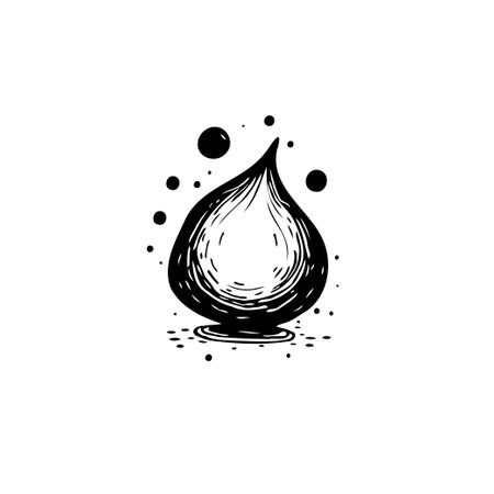 A stylized black and white sketched illustration features a teardrop shape. Circular accents surround the teardrop. This design evokes a sense of simplicity and artistic expression.のイラスト素材