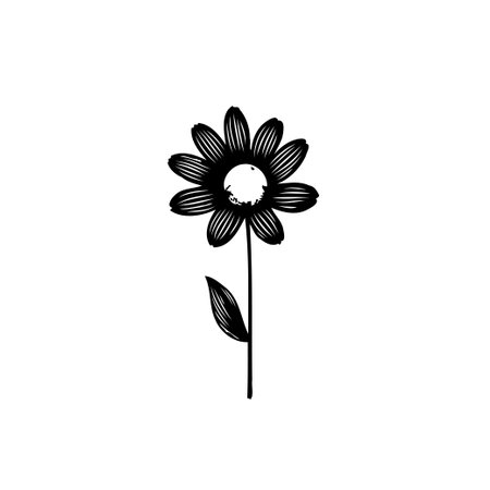 A delicate, monochrome floral illustration featuring a single flower with outlined petals. Its simple, minimalist design makes it versatile for various decorative uses.のイラスト素材