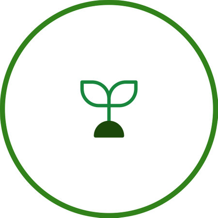 A simple green sprout icon enclosed in a circle, symbolizing growth, environmental awareness, and sustainable practices.のイラスト素材