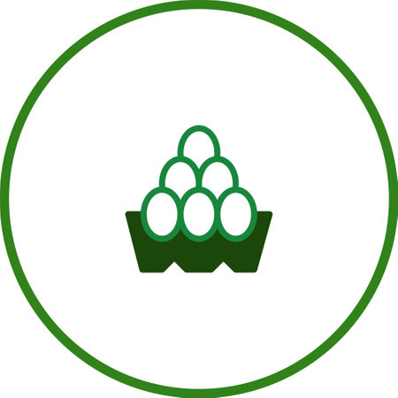 A minimalist vector illustration of a carton of eggs in shades of green. This evokes healthy food choices and a simple diet.のイラスト素材