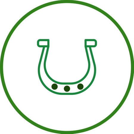 A simple vector graphic depicts a horseshoe within a green circle, evoking themes of luck, tradition, and equestrian sport. It's a charming symbol with cultural significance.のイラスト素材