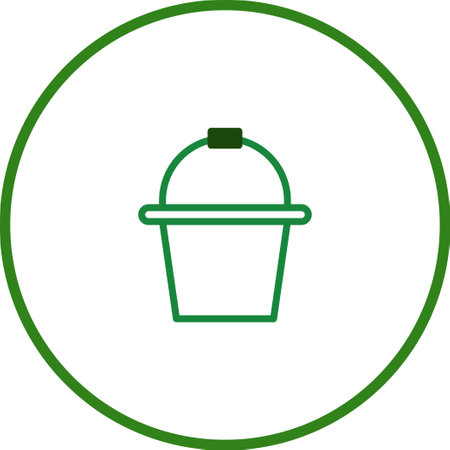 A minimalist green bucket illustration with a clean, outlined design. Isolated on a white background and framed by a green circle, this graphic is simple and modern.のイラスト素材