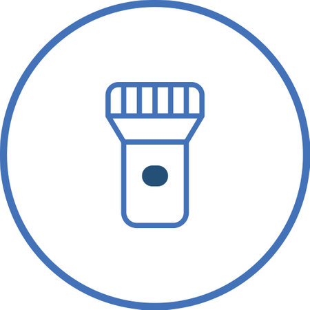 A simple blue flashlight icon is depicted within a circle on a white background. This design is clean and easily recognizable, making it suitable for various applications.のイラスト素材