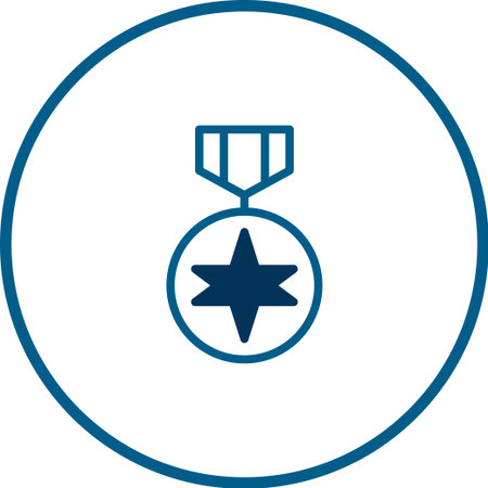 A simple and elegant blue line icon of a medal, symbolizing achievement, honor, and victory. This design features a star within a circle, ideal for patriotic or recognition-themed projects.のイラスト素材