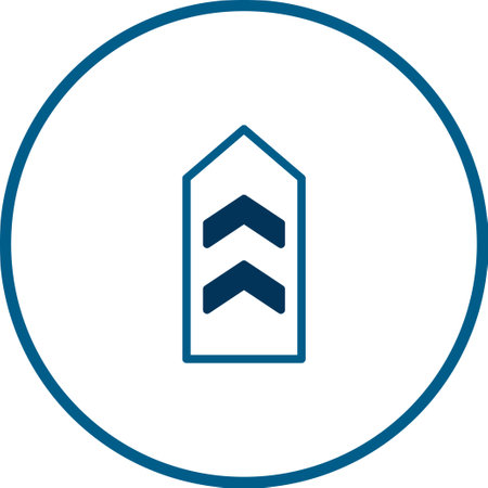 A blue chevron icon within a circular border suggesting direction or progress. Minimalist design...