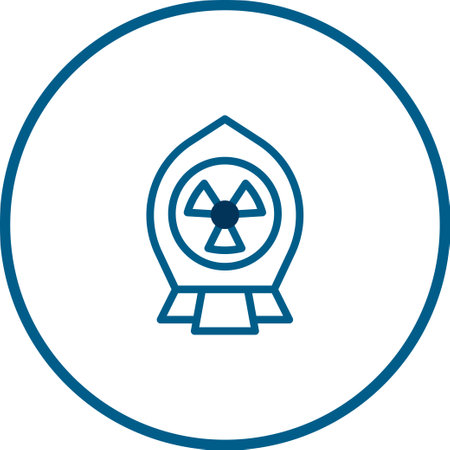 Simple icon showing atomic radiation in blue. Perfect for showing radiation, nuclear power, or toxic waste.のイラスト素材