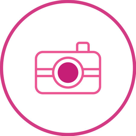 A pink camera icon design is a simple and modern graphic for use in photography-related projects, designs, and websites.のイラスト素材