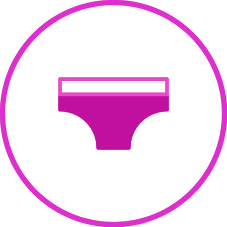 Aesthetic vector illustration of purple underwear icon in a circular frame, isolated on white background. Minimalist flat design for fashion and personal care products.のイラスト素材