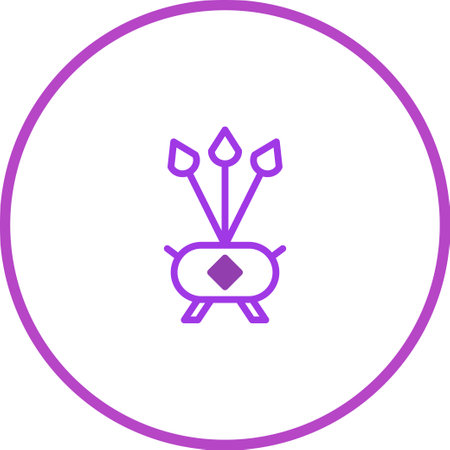 A minimalist purple icon featuring three stylized arrows emerging from a container, all enclosed within a circle, representing a clean and modern design element.のイラスト素材