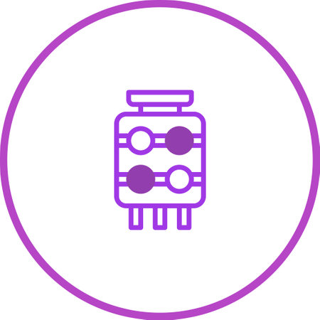 A simple, stylized purple icon of a circuit, suitable for web, app, or print. The design embodies modern technology and digital innovation.のイラスト素材