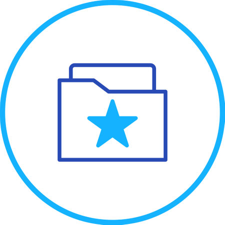 A clean and modern illustration of a folder with a star, symbolizing featured or important files. The blue color scheme and circular design provide a professional and organized look.のイラスト素材