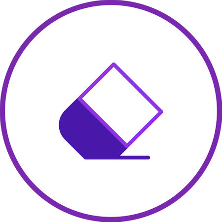 A minimalist design featuring a purple eraser icon isolated on a white background. It's clean,...