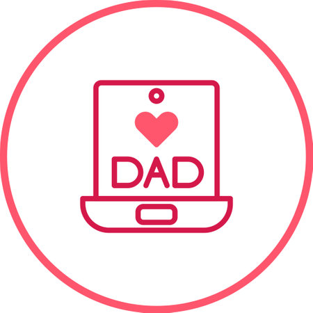 A minimalist digital card for Father's Day featuring a pink heart symbol and the text 'DAD' displayed inside a tablet outline.のイラスト素材