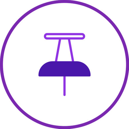 A minimalist purple pushpin vector icon is displayed inside a purple circle on a clean white background, perfect for graphic design purposes.のイラスト素材