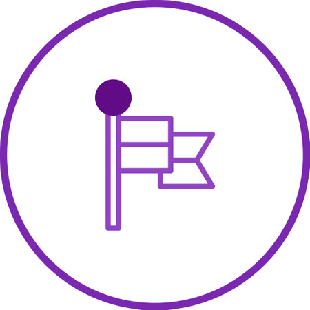 A simple line art illustration of a flag icon on a white background, enclosed in a circle border. Representing targets, goals, and achievements.のイラスト素材