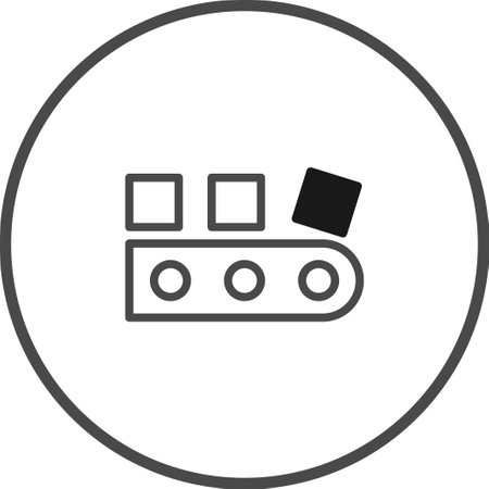 A minimalist illustration depicting an automated factory conveyor belt system, conveying packages, illustrating the process of industrial manufacturing and automated workflows.のイラスト素材