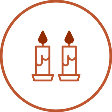 Minimalist vector illustration of two candles with flames inside a circular frame. Symbol of warmth, peace and celebration.のイラスト素材