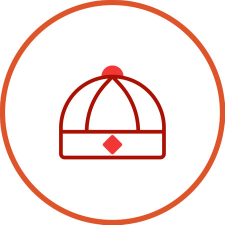A stylized graphic illustration of a traditional Chinese hat, featuring geometric designs and a symbolic representation of Chinese culture and celebrations.のイラスト素材