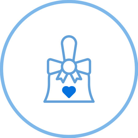 A blue outline vector illustration of a love bell with a heart for wedding and valentine's day. Great for design materials.のイラスト素材