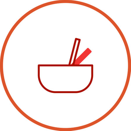 A minimalist illustration showcases a bowl with chopsticks. The clean and simple design highlights Asian cuisine and dining culture.のイラスト素材